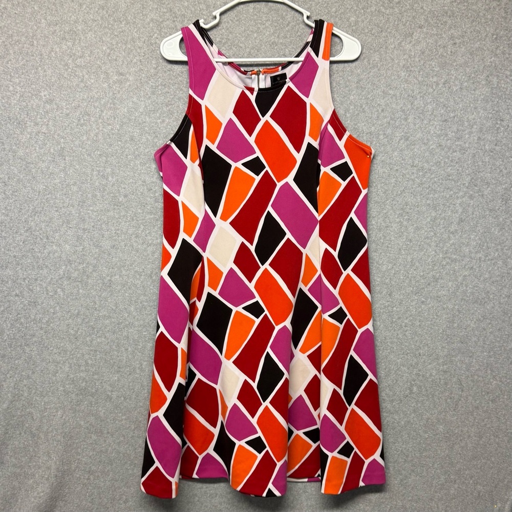 Worthington Stretch Knit Color Block Dress Multicolor Sleeveless V Neck Size 16